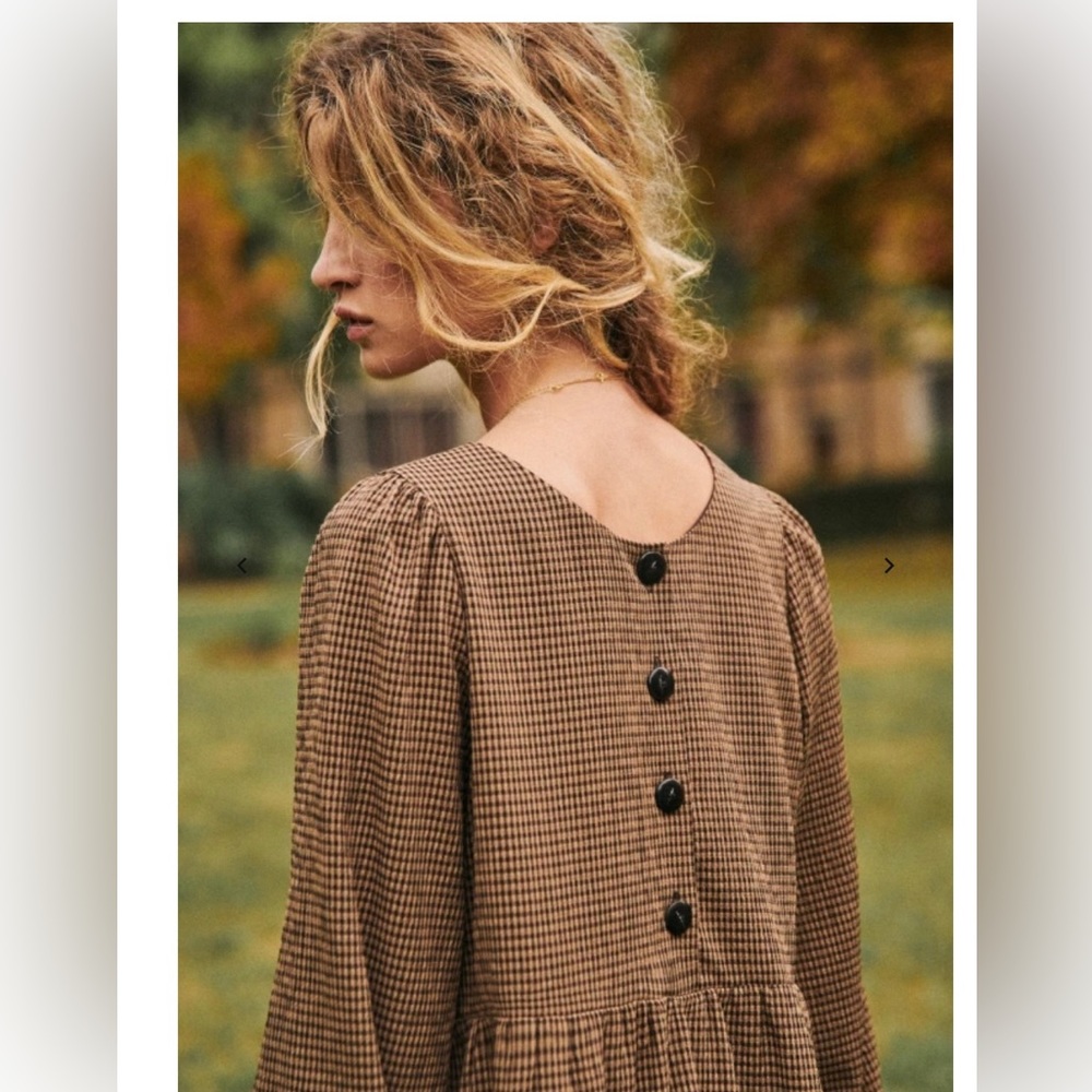 Sezane Candice Dress Vichy Marron. 34